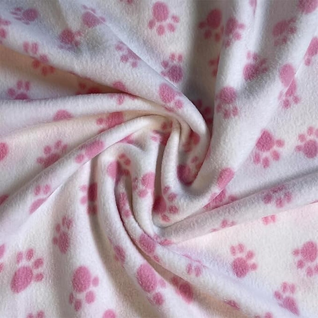 FabricLA Fleece Fabric by The Yard 72"X60" Inch Wide Polar Fleece Soft, Blanket, - Baby Pink Small Paws - 2 Yards